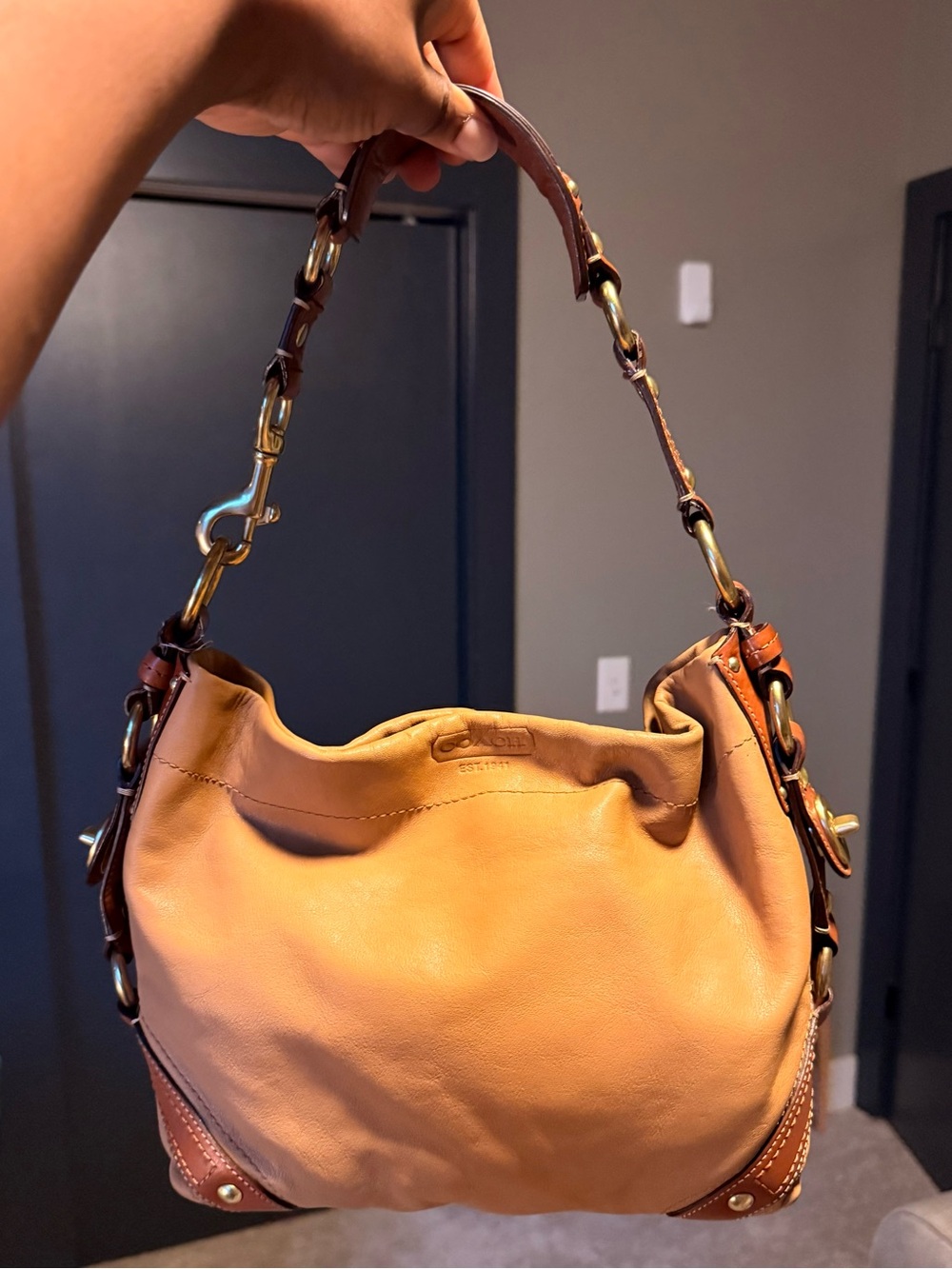 Coach Carly Yellow/Tan Leather Bag Medium